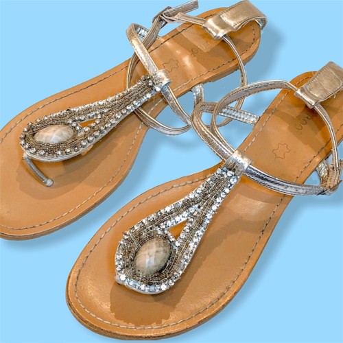 PUMA Sandali donna bambù argento perline gioielli punta aperta piatta taglia US 10