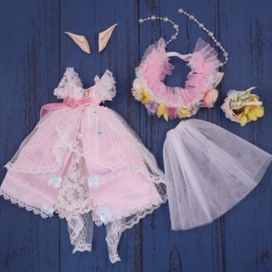 Traje de muñeca Blythe de 12" vestido de hadas rosa diadema elfo canasta de flores - Imagen 1 de 5