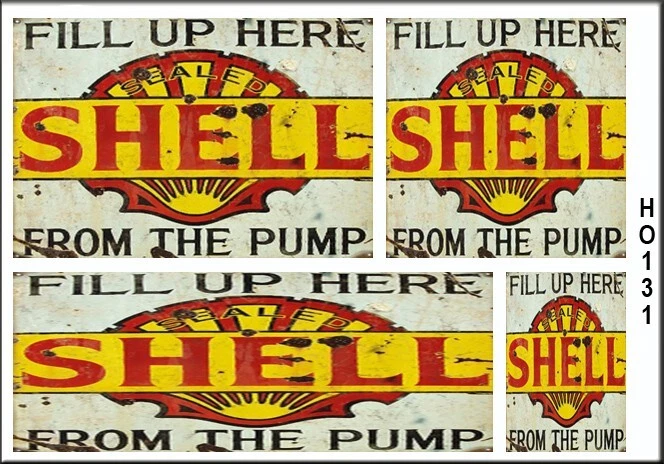 WEATHERED GAS STATION GARAGE SHOP SIGNS HO SCALE WATERSLIDE DIORAMA SIGNS HO131 - Image 1 of 1