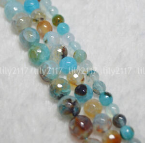 6/8/10mm Natural Blue Polychrome Agate Faceted Gems Round Loose Beads 15‘’