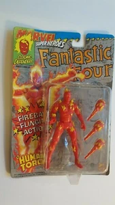 HUMAN TORCH FF - TOY BIZ MARVEL SUPER HEROES - FIREBALL FLINGING ACTION 1991 - Picture 1 of 2