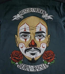 Camisa de dibujos animados Born X Raised Mister para hombre pequeña verde Dickies ropa de trabajo arte gráfico - Imagen 1 de 10