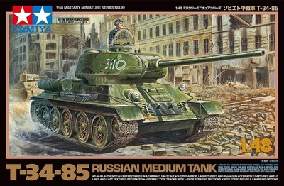 Tamiya 1/48 Military Miniature No.99 RUSSIAN MEDIUM TANK T-34-85 32599 JAPAN81 - Immagine 1 di 4