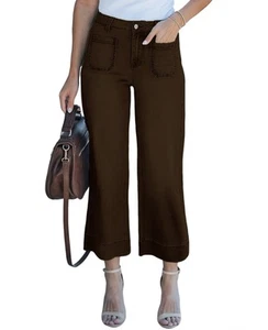 Women's High Waist Wide Leg Jeans Stretchy Baggy Denim Pants Trendy Cropped T... - Picture 1 of 4
