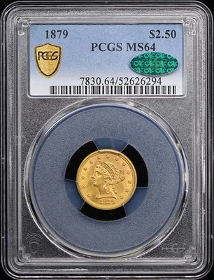 1879 年 2.50 美元 Liberty Head Quarter Eagle PCGS 评级 MS64 (CAC) — 第 1/3 张图片