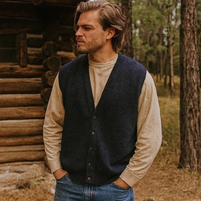 Vintage Pendleton Shetland Wool Vest Mens Medium Blue Button Front Sweater - Image 1 of 4