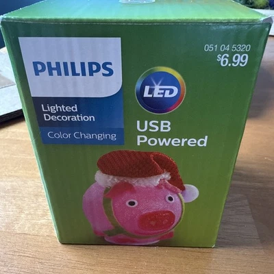Philips Battery-Operated LED Pig With Hat Tested & Working, Small Desktop - Image 1 of 4