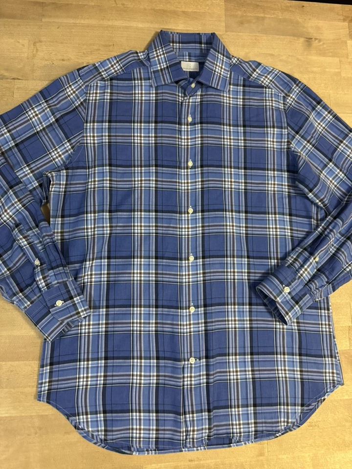 Camisa de algodón Mastai Ferretti para hombre azul a cuadros manga larga con botones Foto 1 de 4