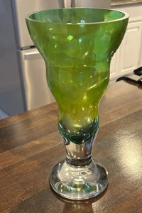 Sasaki Crystal Hand Blown Art Glass Vase Green / Gold Lava Cone 10.5" MINT - Picture 1 of 8