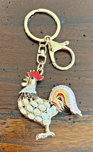 Fun 3D Chicken Rooster Shaped Keychain Crystal Bling Rhinestone Keyring Charm - Picture 1 of 6
