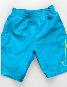 Nike Boys Medium Swim Trunks Shorts Aqua Blue Drawstring Swoosh Logo - Picture 1 of 3