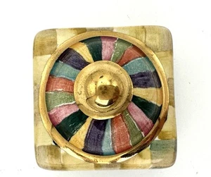RARE MacKenzie Childs SMALL Square Foxtrot Parchment Check Cabinet Knob / Pull - Picture 1 of 7