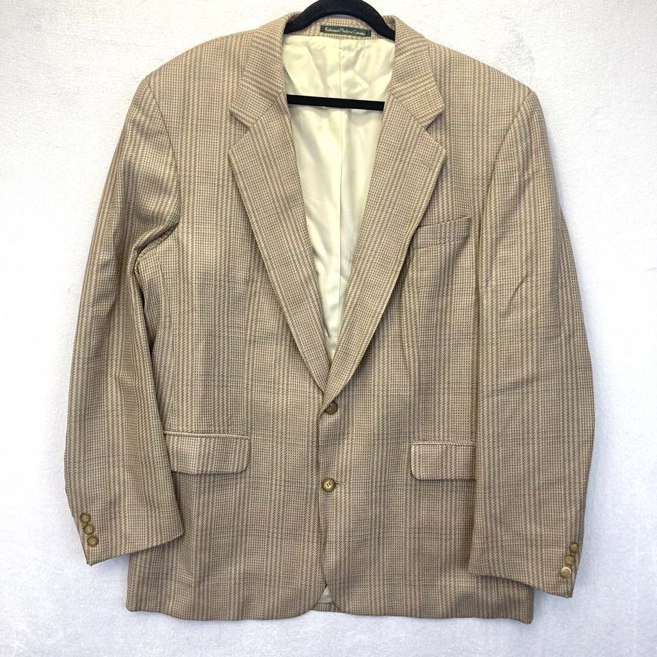 Vintage Bachrach Blazer Mens 44 Tall Tan Pink Green Plaid Wool Silk Coat Canada - Image 1 of 4