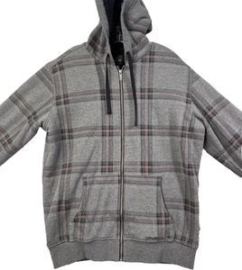O'Neill Full Zip Hooded Sweatshirt Men's M Gray Plaid Sherpa Lined Long Sleeve - Picture 1 of 14
