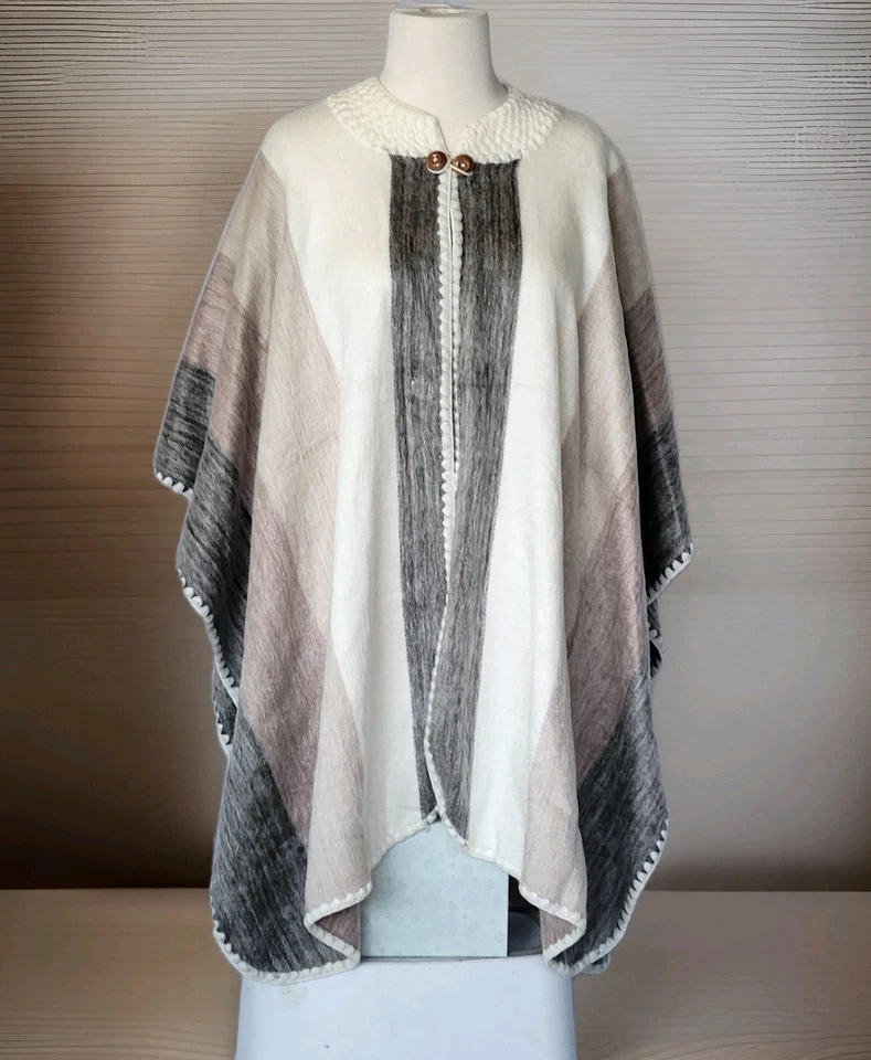 Lightweight BABY ALPACA Wool Hooded Poncho Pullover UNISEX Handmade in ECUADOR - Image 1 of 4