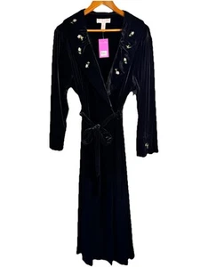 Oscar De La Renta Pink Label Robe Black Velvet Embroidered Floral Robe Sz XL NWT - Picture 1 of 15