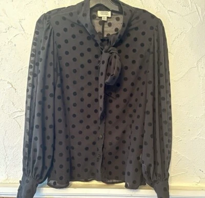 Blusa Gwen única vintage negra transparente flocada a lunares cuello atado talla mediana Foto 1 de 4