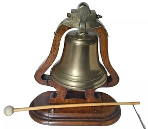 Antikes Landhaus Messingglocke Eiche montiert Gong - Bild 1 von 6