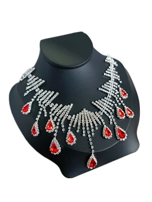 KETTE  Statement Collier Rot/Klar Stäbchen/Tropfen Aluminium Modeschmuck  - Bild 1 von 2