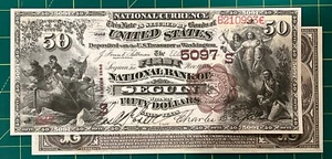 Reproduction $50 National Bank Note 1882 1st Nat’l Bank Seguin TX Copy Brown Bk - Picture 1 of 9