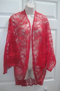 Women's Red Lace Intimate Apparel Jacket One Size Bat Sleeves Vintage - Picture 1 of 18