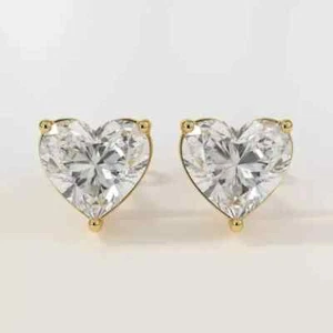 2Ct Heart Cut Lab Created Diamond Women's Stud Earrings 14K Yellow Gold Plated - Picture 1 of 7