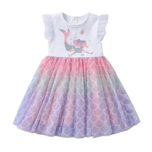 Girls Dress Children's Cartoon Clothes Soft Cotton Tulle Sparkles Summer Dresses - Picture 1 of 14
