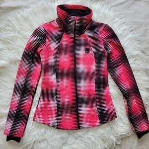 Bench Urbanwear Womens Size Small Full Zip Jacket Pink While Black Patterned - Picture 1 of 9
