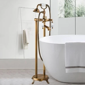 Antik Messing Badewannenarmatur Freistehend Stehend Wannenarmatur mit Handbrause - Bild 1 von 6