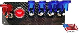 12V Switch Panel Real Carbon Fiber Plate, Start, 4 WHITE/1 RED LED Toggle Switch - Bild 1 von 7