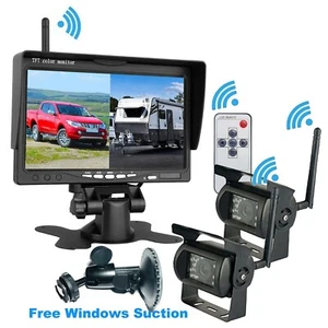 Wireless Digital 7" Split Monitor+Dual Reverse Camera For Truck Caravan Trailer - Picture 1 of 17