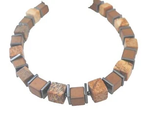 Armband Cube Würfel Edelstein Landschafts Jaspis Hämatit Braun 212c - Bild 1 von 4