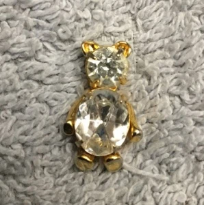 Gold Teddy Bear Clear Rhinestone Animal Lapel Hat Tie Tac Pin Brooch B31F - Picture 1 of 4