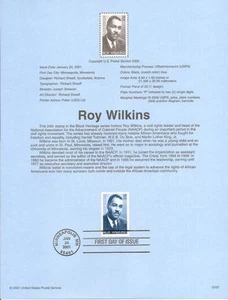 #0107 34c Roy Wilkins Stamp #3501 Souvenir Page - Picture 1 of 1