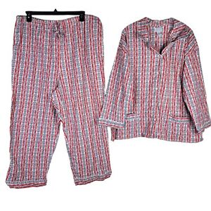 Lanz of Salzburg womens 3X XXXL red Tyrolean print 2 piece flannel pajama set