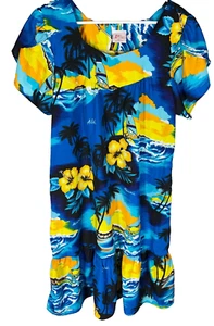 Vintage Hawaiian Floral Print Dress By Kalena Fashions Size Large Midi Colorful - Picture 1 of 7
