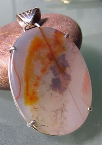 Sterling silver natural Scenic agate flat cut 11gr pendant. Gift bag. - Picture 1 of 5