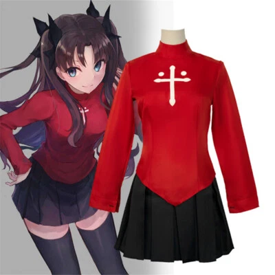 Anime Fate/Stay Night Tohsaka Rin Cosplay Costumes Tops Skirt Headwear Full Set - Image 1 of 4