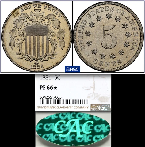 1881 NGC PR66* Star Pop Six ALL Grades! CAC + NGC Star! Shield Nickel $2,232-APR Cover