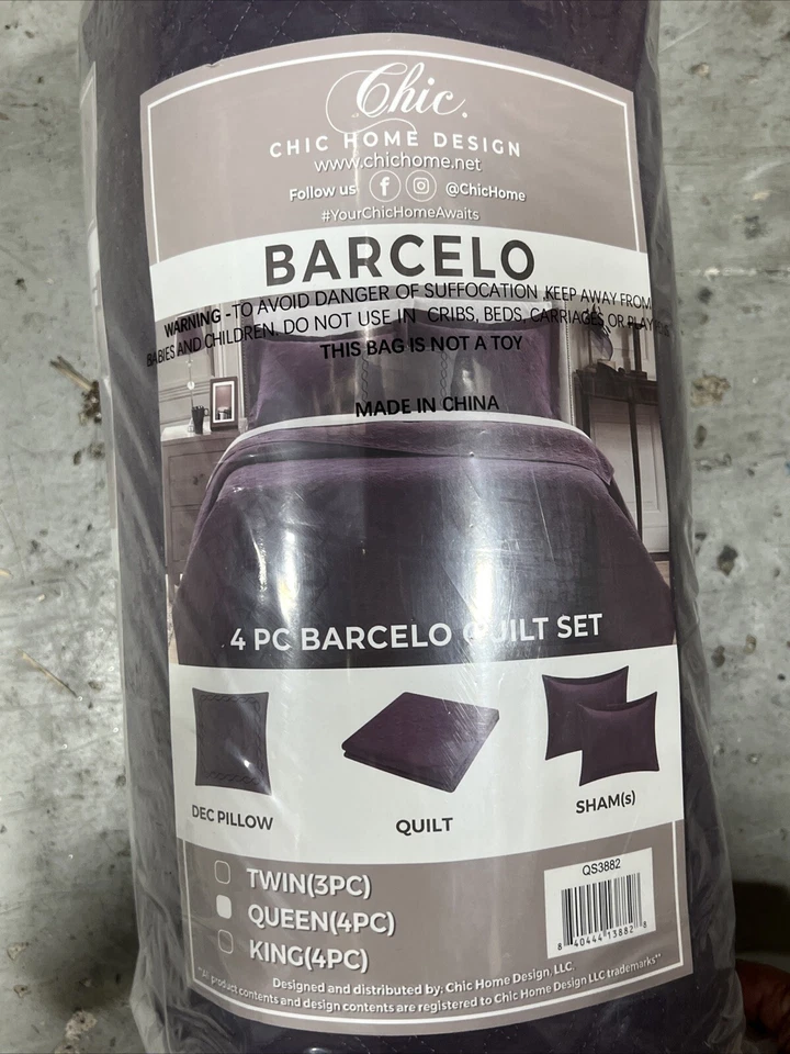 Juego de edredón Barceló Chic Home 4 piezas tamaño king con almohada decorativa y fundas. ciruela Foto 1 de 1