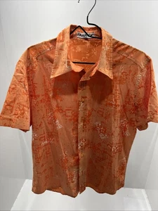 Amato Club Men’s Short Sleeve Button Up Shirt Orange Abstract Pattern Size L - Picture 1 of 5