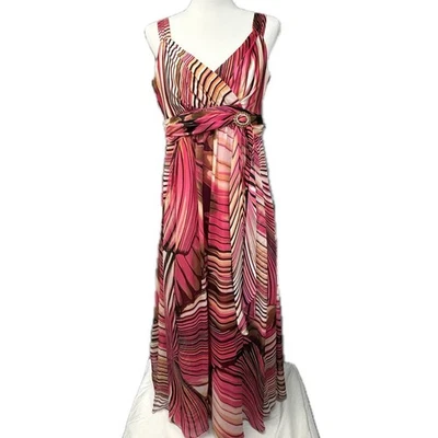 Coldwater Creek 100% Silk Flowy Wrap Bodice Empire Maxi Dress Glam Pink Women 8  - Image 1 of 4
