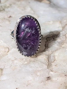 Deep Purple Amethyst Artisan Hand Made Sterling Silver Ring sz8.5 .A28f - Picture 1 of 9
