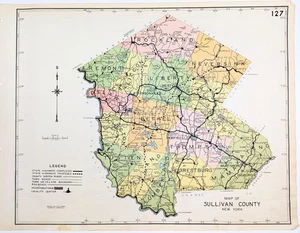 1941 SULLIVAN County NEW YORK Map ORIGINAL (20x16) Monticello Liberty - Picture 1 of 3