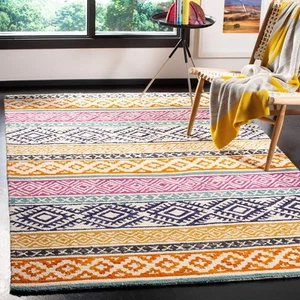 Micro-Loop Collection Area Rug - 8' x 10', Ivory & Rust, Handmade Boho Wool, ... - Picture 1 of 5