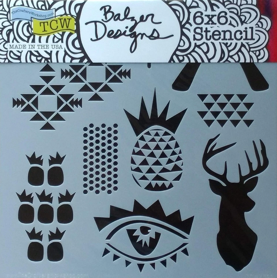 Bohemian Modern Aztec Stencil Trendy Images Design Mixed Media Art Template 6x6 - Image 1 of 1