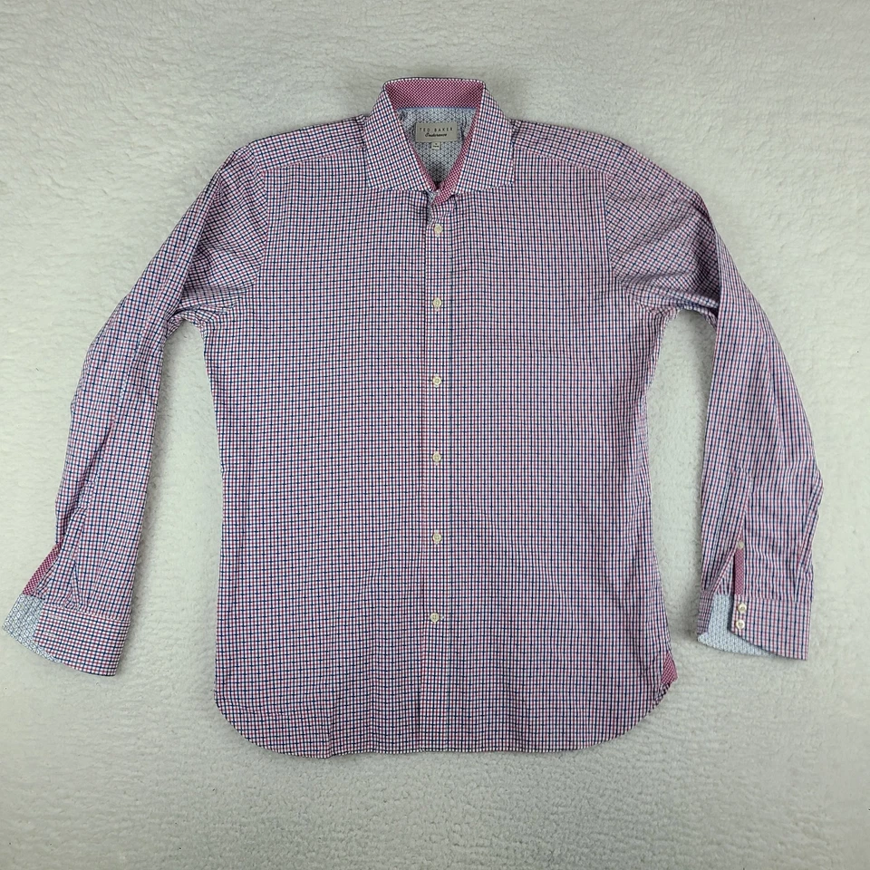 Camisa de vestir Ted Baker Endurance para hombre 16 34/35 azul rojo a cuadros con botones Foto 1 de 4