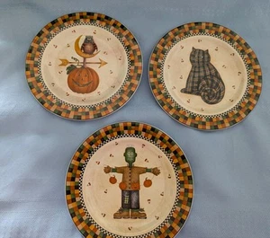 Debbie Mumm by Sakura Halloween Salad/Dessert Plates 3pc 1998 Made in China 8"d - Picture 1 of 7