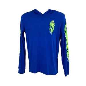 Adidas Youth T-Shirt Knit Pullover Hoodie Blue Size XL Flame Logo Long Sleeve - Picture 1 of 11