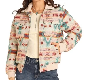 Neu mit Etikett Rock & Roll Denim XXL Azteken Jacquard Bomberjacke Indianer Decke - Bild 1 von 8